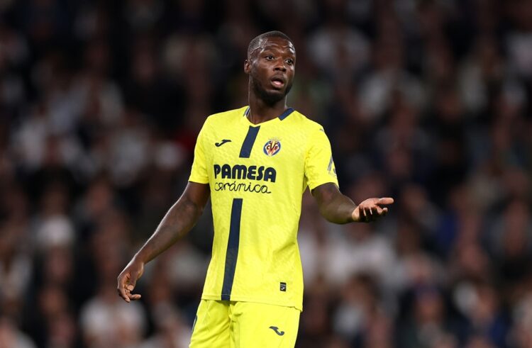 LONDON, ENGLAND: Nicolas Pepe of Villarreal CF reacts during the UEFA Champions League 2025/26 League Phase MD1 match between Tottenham Hotspur and...