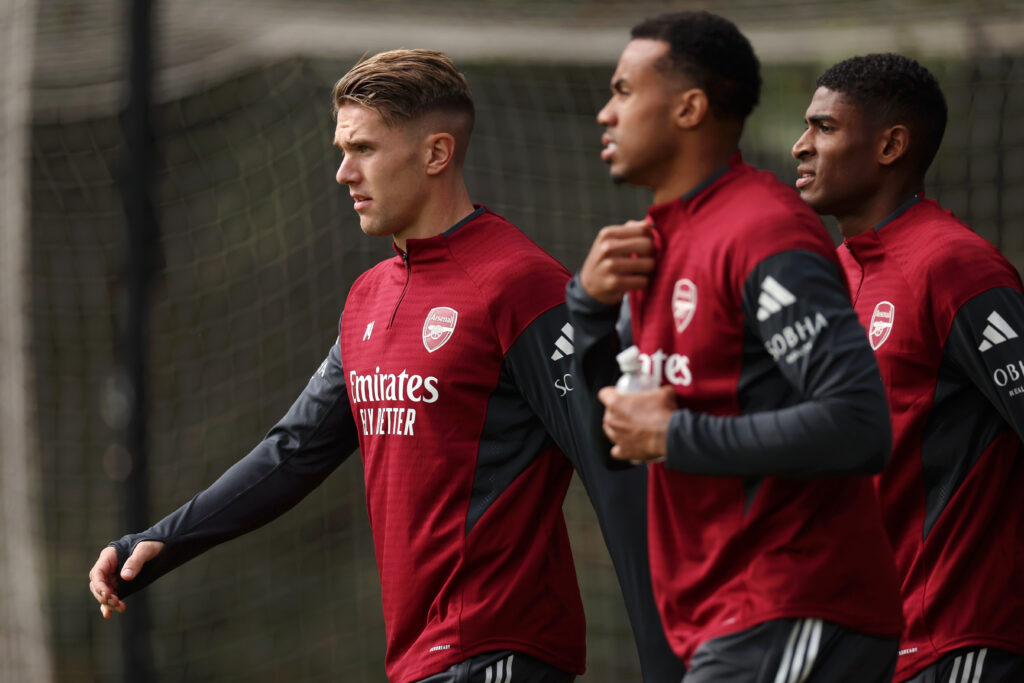Arsenal new signing picks highlight so far 3 LONDON COLNEY, ENGLAND - SEPTEMBER 15: Viktor Gyokeres, Gabriel and Cristhian Mosquera of Arsenal during a training session ahead of the UEFA Champions League 2025/26 League at Sobha Realty Training Centre on September 15, 2025 in London Colney, England. (Photo by Harry Murphy/Getty Images)