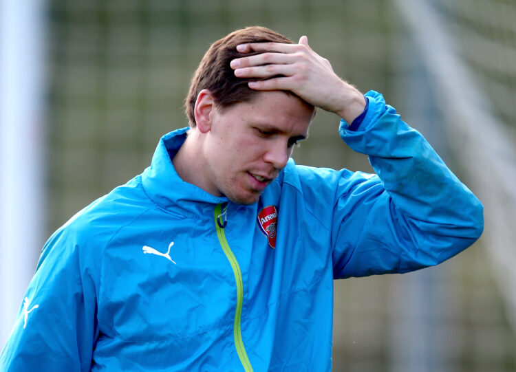 ST ALBANS, ENGLAND - OCTOBER 21: Wojciech Szczesny of Arsenal during a training session at London Colney on October 21, 2014 in St Albans, England....