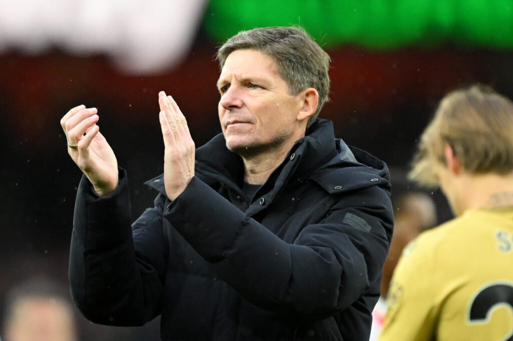 UEFA reject Palace’s Arsenal fixture plea 5 LONDON, ENGLAND - OCTOBER 26: Oliver Glasner, Manager of Crystal Palace, applauds the fans following the Premier League match between Arsenal and Crystal Palace at Emirates Stadium on October 26, 2025 in London, England. (Photo by Clive Mason/Getty Images)