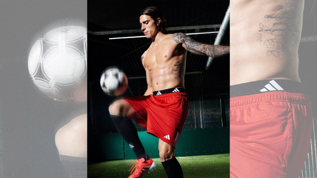 The Italian defender for Arsenal, Riccardo Calafiori, becomes the first ever ambassador for the Active Flex Collection of adidas underwear. (image via Adidas)