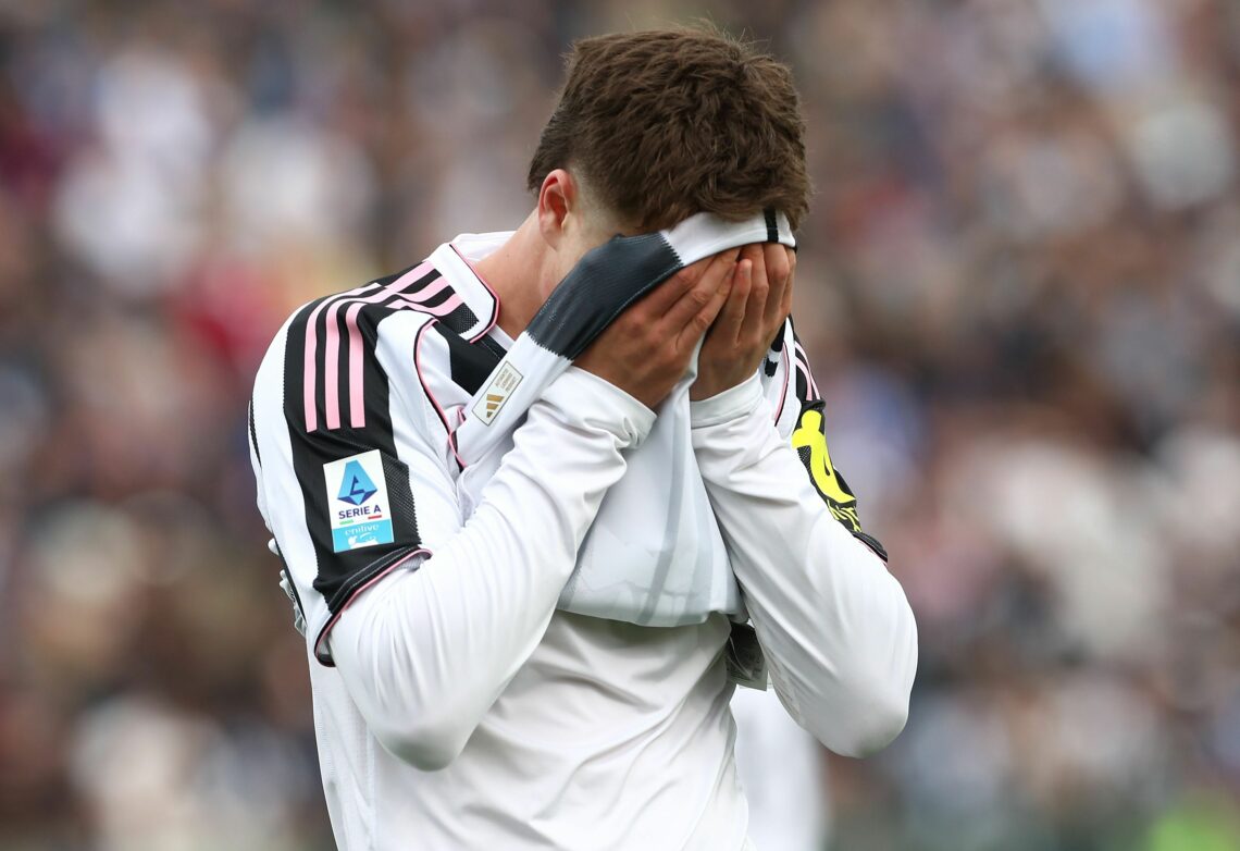 COMO, ITALY - OCTOBER 19: Kenan Yildiz of Juventus reacts during the Serie A match between Como 1907 and Juventus FC at Giuseppe Sinigaglia Stadium...
