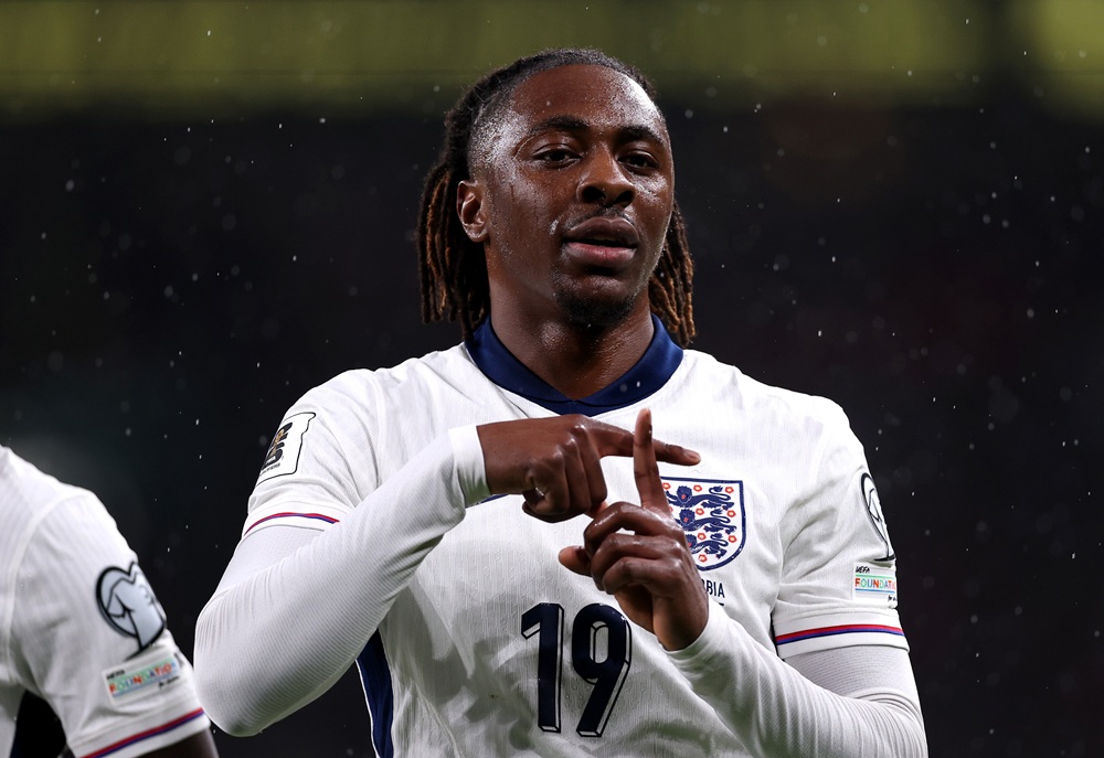 LONDON, ENGLAND: Eberechi Eze of England celebrates scoring his team's second goal during the FIFA World Cup 2026 qualifier match between England and Serbia at Wembley Stadium on November 13, 2025. (Photo by Ryan Pierse/Getty Images)