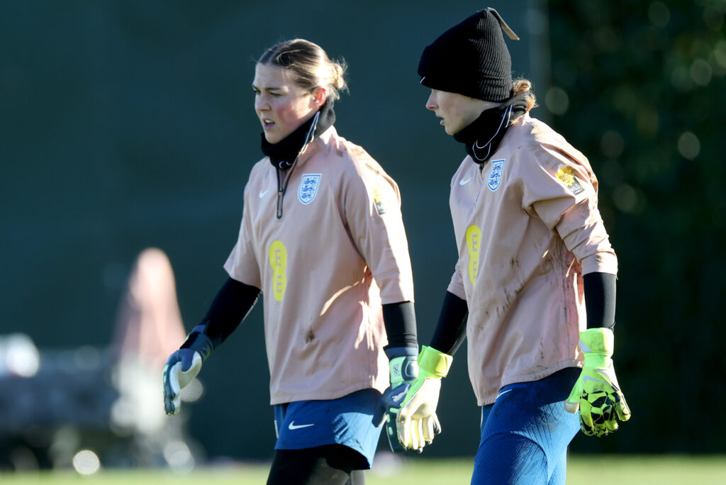 Mary Earps’ explosive book divides women’s football 2 TEDDINGTON, ENGLAND - NOVEMBER 29: Mary Earps and Hannah Hampton of England look on during a training session at The Lensbury on November 29, 2024 in Teddington, England. (Photo by Eddie Keogh/Getty Images)