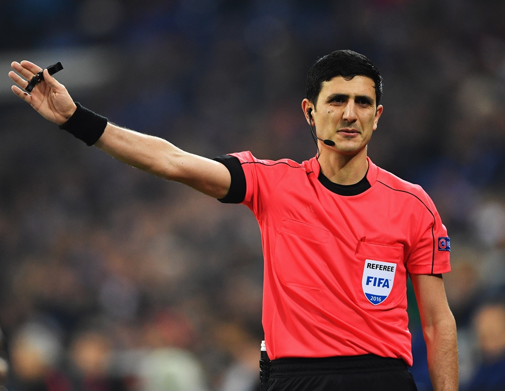 UEFA appoint unfamiliar ref for Slavia Prague-Arsenal clash 2 GELSENKIRCHEN, GERMANY: Referee Aliyar Aghayev gestures during the UEFA Europa League match between FC Schalke 04 and OGC Nice at Veltins-Arena on November 24, 2016. (Photo by Stuart Franklin/Bongarts/Getty Images)