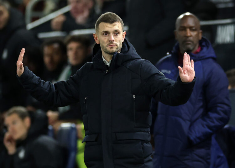 LUTON, ENGLAND - OCTOBER 31: Jack Wilshere, manager of Luton Town reacts during the Emirates FA Cup First Round match between Luton Town and Forest...
