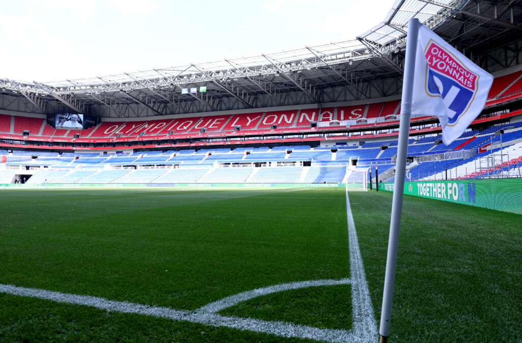 DECINES-CHARPIEU, FRANCE - APRIL 27: General view inside the stadium prior to the UEFA Women's Champions League semifinal second leg match between Olympique Lyonnais and Arsenal WFC at OL Stadium on April 27, 2025 in Decines-Charpieu, France. (Photo by Catherine Steenkeste/Getty Images)