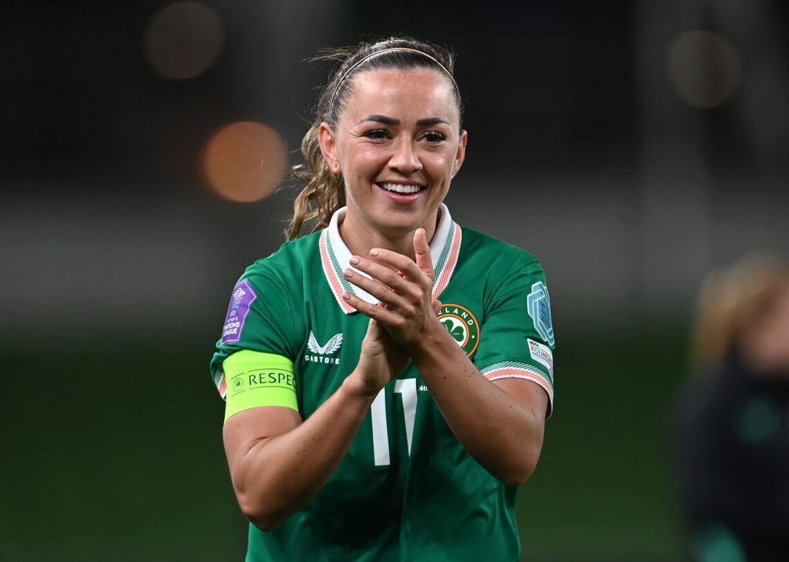 Arsenal star cashes in as Sony buy £20m stats company 1 DUBLIN, IRELAND - OCTOBER 24: Katie McCabe of Republic of Ireland applauds the fans following the team's victory during the UEFA Women's Nations Le...