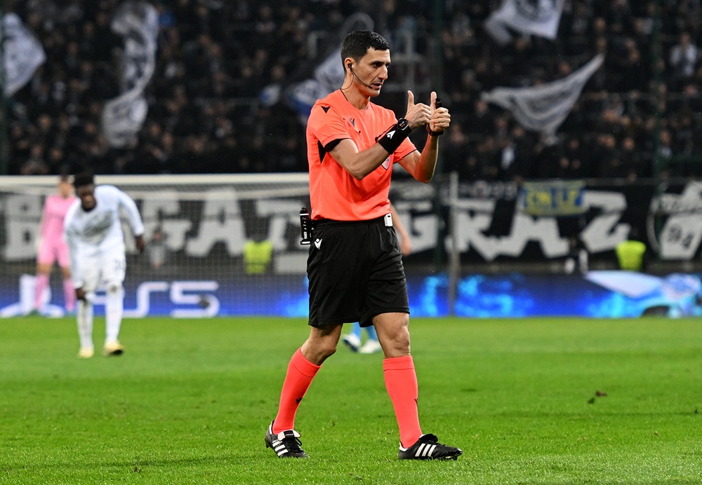 UEFA appoint unfamiliar ref for Slavia Prague-Arsenal clash 3 GRAZ, AUSTRIA: Referee Aliyar Aghayev gestures during the UEFA Champions League 2024/25 League Phase MD2 match between SK Sturm Graz and Club Brugge KV at Worthersee Stadion on October 02, 2024. (Photo by Jurij Kodrun/Getty Images)