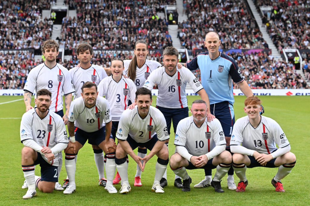 Ex-Arsenal man’s name sung by fans after impressive managerial start 3 MANCHESTER, ENGLAND - JUNE 15: James Nelson-Joyce, Tom Greenan, Louis Tomlinson, Jack Wilshere, Bella Ramsey, Jill Scott, Gary Neville, Michael Carrick, Wayne Rooney, Joe Hart and Angryginge of England during Soccer Aid 2025 at Old Trafford on June 15, 2025 in Manchester, England. (Photo by Anthony Devlin/Getty Images)