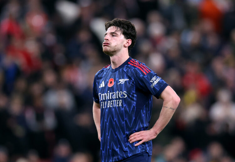 SUNDERLAND, ENGLAND - NOVEMBER 08: Declan Rice of Arsenal reacts after the Premier League match between Sunderland and Arsenal at the Stadium of Li...