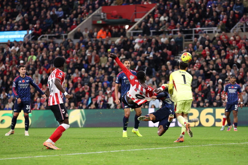 Arteta takes positives despite Sunderland’s late equaliser 2 SUNDERLAND, ENGLAND - NOVEMBER 08: Brian Brobbey of Sunderland scores his team's second goal during the Premier League match between Sunderland and Arsenal at the Stadium of Light on November 08, 2025 in Sunderland, England. (Photo by George Wood/Getty Images)