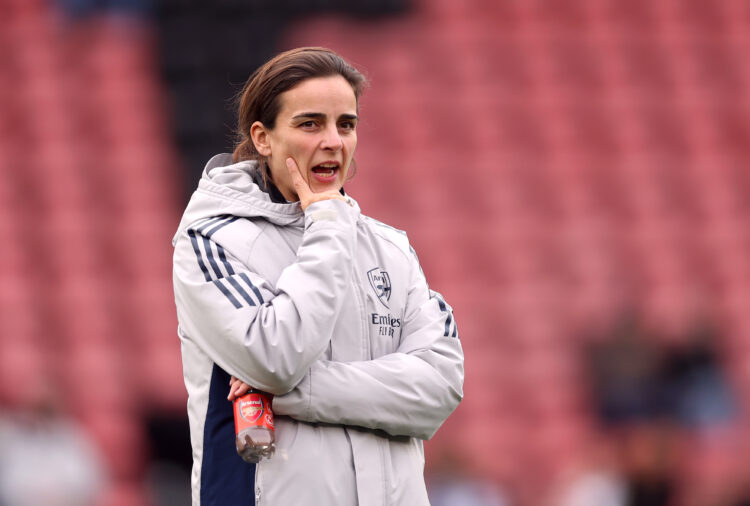 LONDON, ENGLAND - NOVEMBER 16: Renee Slegers, Manager of Arsenal, looks on during the warm up prior to the Barclays Women's Super League match betw...
