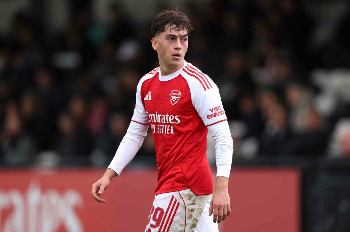 BOREHAMWOOD, ENGLAND - OCTOBER 21: Harrison Dudziak of Arsenal during the UEFA Youth League 2025/26 between Arsenal FC and Atletico de Madrid at Me...