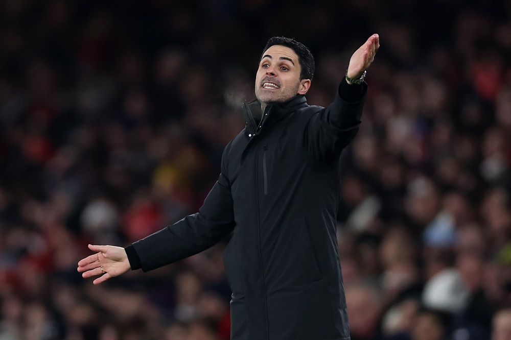 Mikel Arteta, Manager of Arsenal, reacts during the Premier League match between Arsenal and Aston Villa at Emirates Stadium on December 30, 2025 in London, England. (Photo by Justin Setterfield/Getty Images)