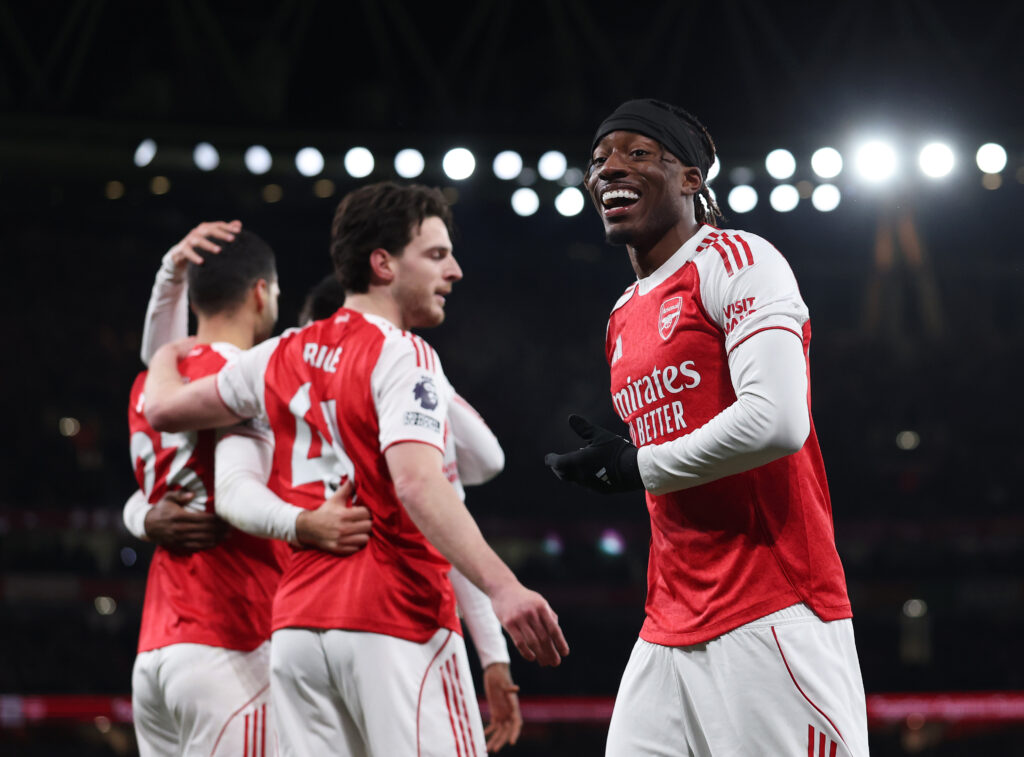 Madueke: Arsenal want to win everything 2 LONDON, ENGLAND - DECEMBER 03: Noni Madueke of Arsenal celebrates after teammate Mikel Merino (not pictured) scores his team's first goal during the Premier League match between Arsenal and Brentford at Emirates Stadium on December 03, 2025 in London, England. (Photo by Julian Finney/Getty Images)