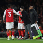 LONDON, ENGLAND - DECEMBER 03: Cristhian Mosquera of Arsenal is substituted off for Jurrien Timber due to an injury during the Premier League match between Arsenal and Brentford at Emirates Stadium on December 03, 2025 in London, England. (Photo by Richard Heathcote/Getty Images)