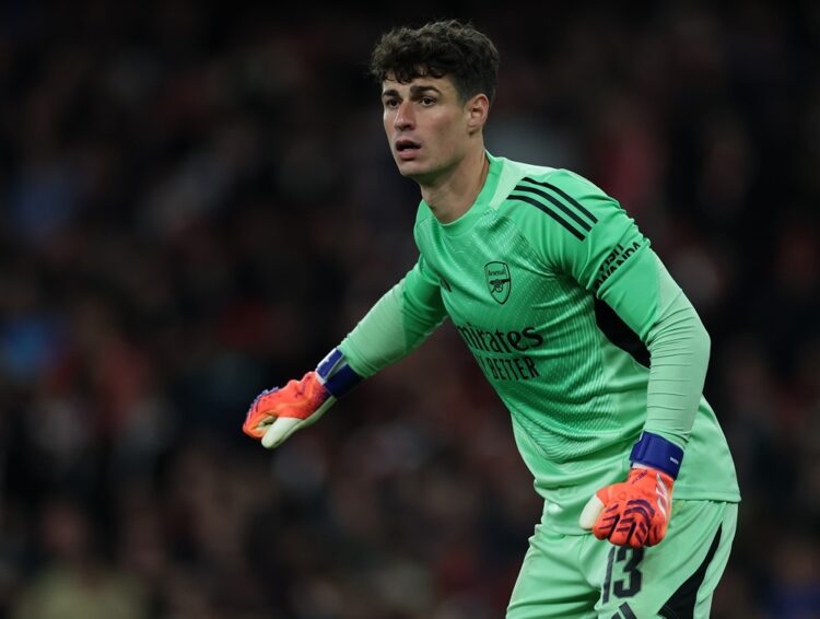 Goalkeeper Kepa Arrizabalaga of Arsenal reacts during the Carabao Cup Fourth Round match between Arsenal and Brighton & Hove Albion at Emirates Sta...