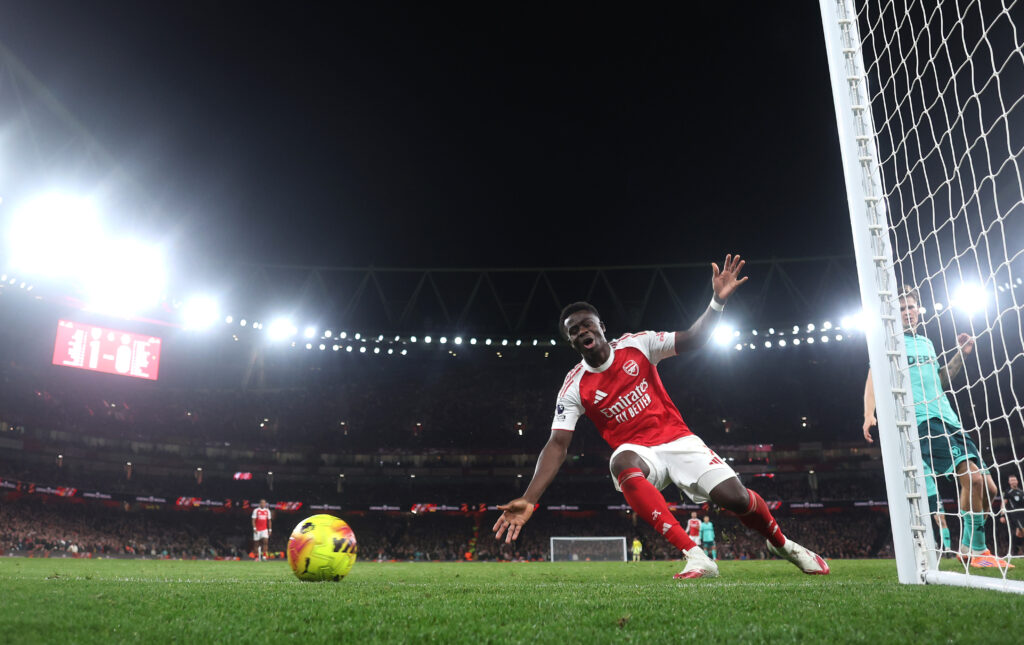 Arsenal ride their luck against Wolves 5 LONDON, ENGLAND - DECEMBER 13: Bukayo Saka of Arsenal reacts after just missing at the back post during the Premier League match between Arsenal and Wolverhampton Wanderers at Emirates Stadium on December 13, 2025 in London, England. (Photo by Julian Finney/Getty Images)