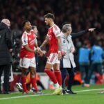 LONDON, ENGLAND: Ben White of Arsenal is substituted after sustaining an injury, with Myles Lewis-Skelly coming on during the Premier League match between Arsenal and Wolverhampton Wanderers at Emirates Stadium on December 13, 2025. (Photo by Richard Heathcote/Getty Images)