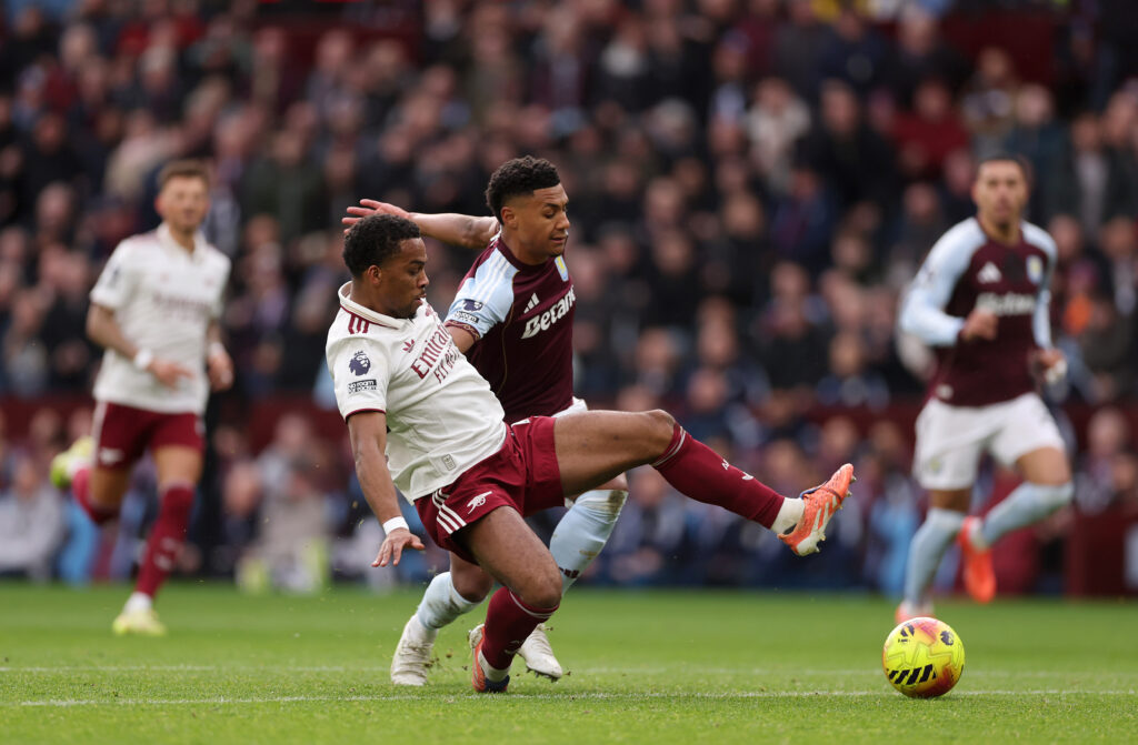 Timber opens up on toll of Arsenal’s injury problems 2 BIRMINGHAM, ENGLAND - DECEMBER 06: Jurrien Timber of Arsenal and Ollie Watkins of Aston Villa battle for possession during the Premier League match between Aston Villa and Arsenal at Villa Park on December 06, 2025 in Birmingham, England. (Photo by Alex Pantling/Getty Images)