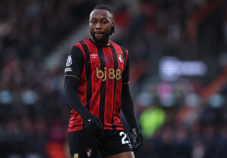 BOURNEMOUTH, ENGLAND: Antoine Semenyo of AFC Bournemouth reacts during the Premier League match between Bournemouth and Burnley at Vitality Stadium...