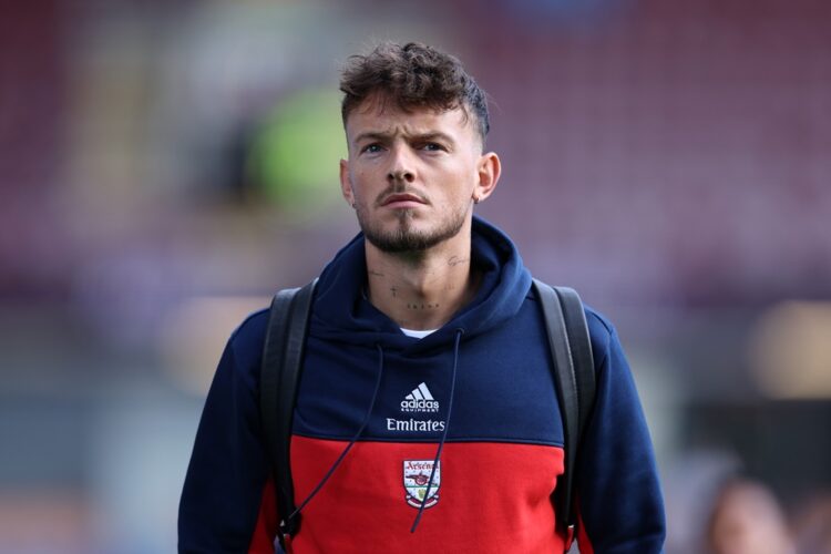 BURNLEY, ENGLAND: Ben White of Arsenal arrives at the stadium prior to the Premier League match between Burnley and Arsenal at Turf Moor on Novembe...