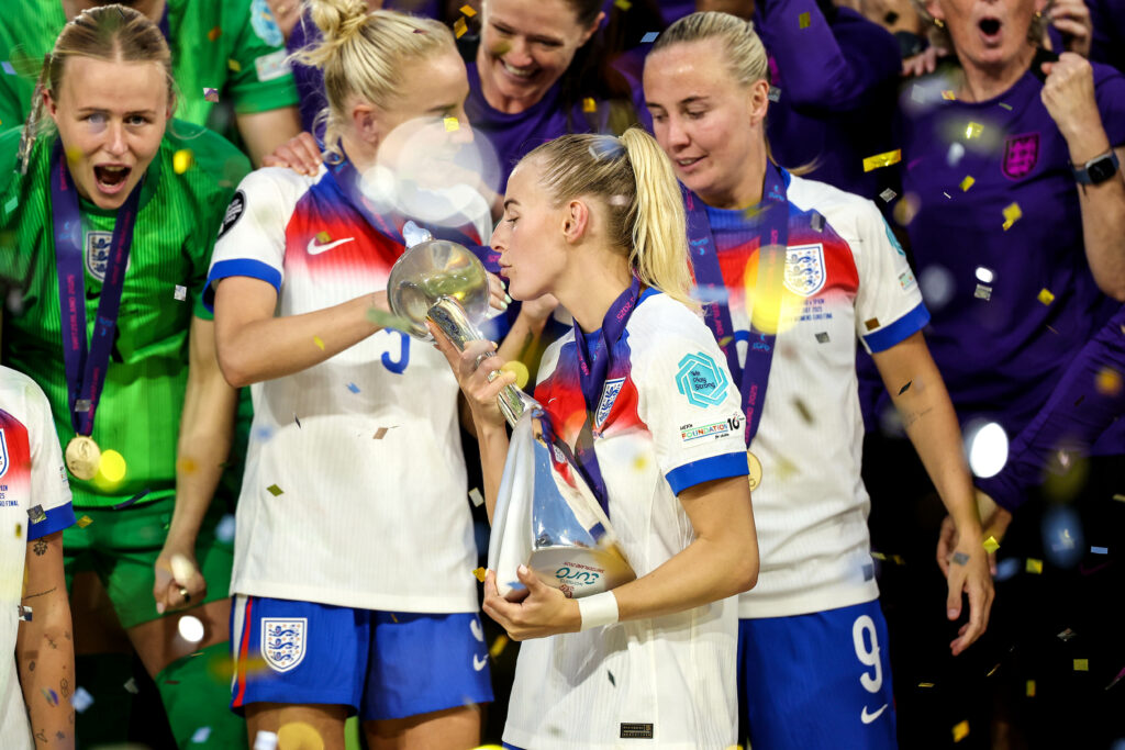 Arsenal star receives New Year's Honour, but 27yo snubbed again 4 BASEL, SWITZERLAND - JULY 27: Chloe Kelly of England with the trophy during the UEFA Women's EURO 2025 Final match between England and Spain at St. Jakob-Park on July 27, 2025 in Basel, Switzerland. (Photo by Charlotte Wilson/Getty Images)