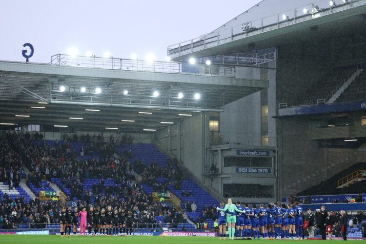 LIVERPOOL, ENGLAND - NOVEMBER 09: A general view as fans, players and match officials, observe a minutes silence ahead of Remembrance Day prior to ...