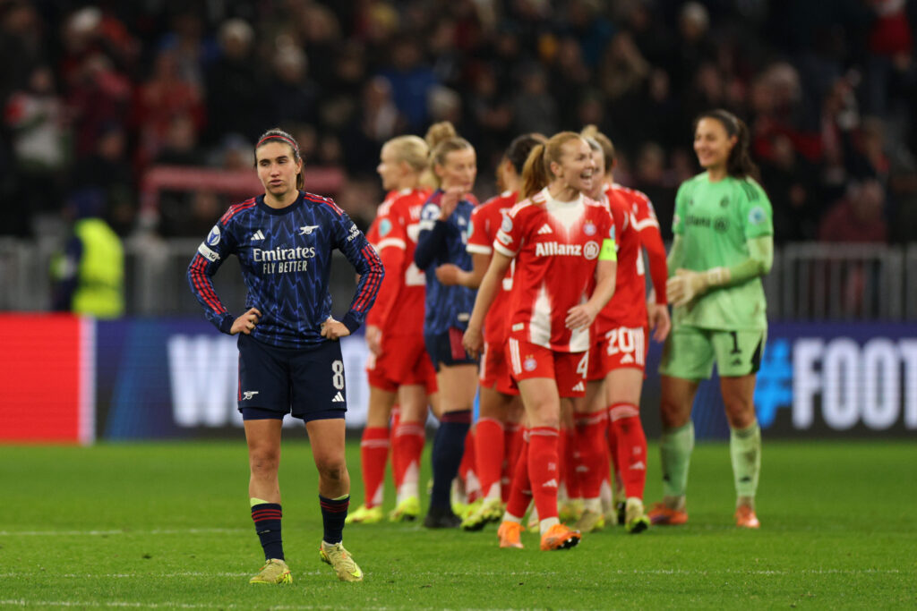 10 most memorable women's games of 2025 2 MUNICH, GERMANY - NOVEMBER 12: Mariona Caldentey of Arsenal looks dejected following defeat in the UEFA Women's Champions League 2025/26 league phase match between FC Bayern München and Arsenal FC at the Allianz Arena on November 12, 2025 in Munich, Germany. (Photo by Adam Pretty/Getty Images)
