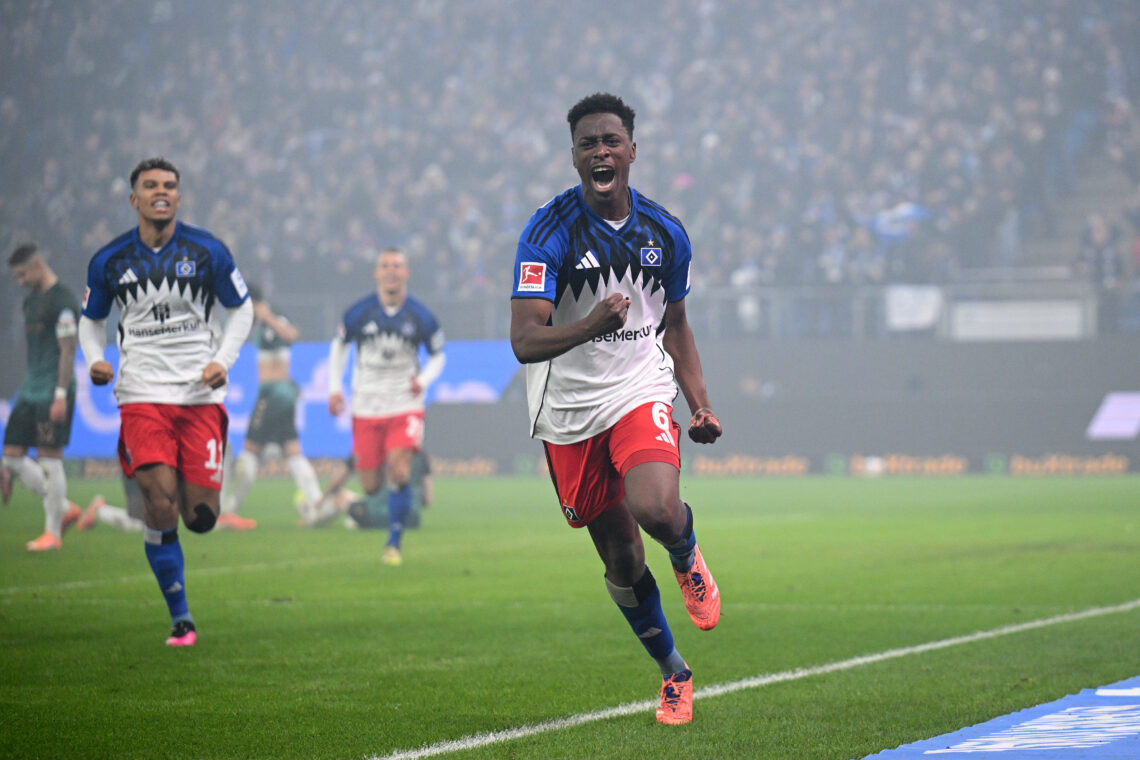 Ex-Gunner named 'bargain of the season' after cut-price move 1 HAMBURG, GERMANY - DECEMBER 07: Albert Sambi Lokonga of Hamburger SV celebrates scoring his team's first goal during the Bundesliga match between H...