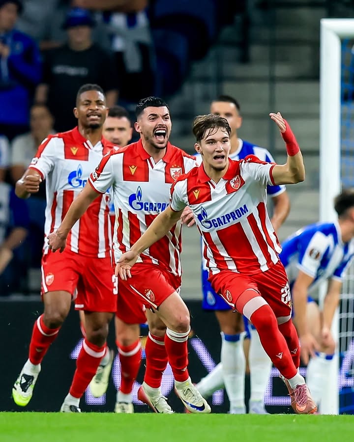 Vasilije Kostov celebrates a goal for Red Star Belgrade (Photo via Kostov on Instagram)