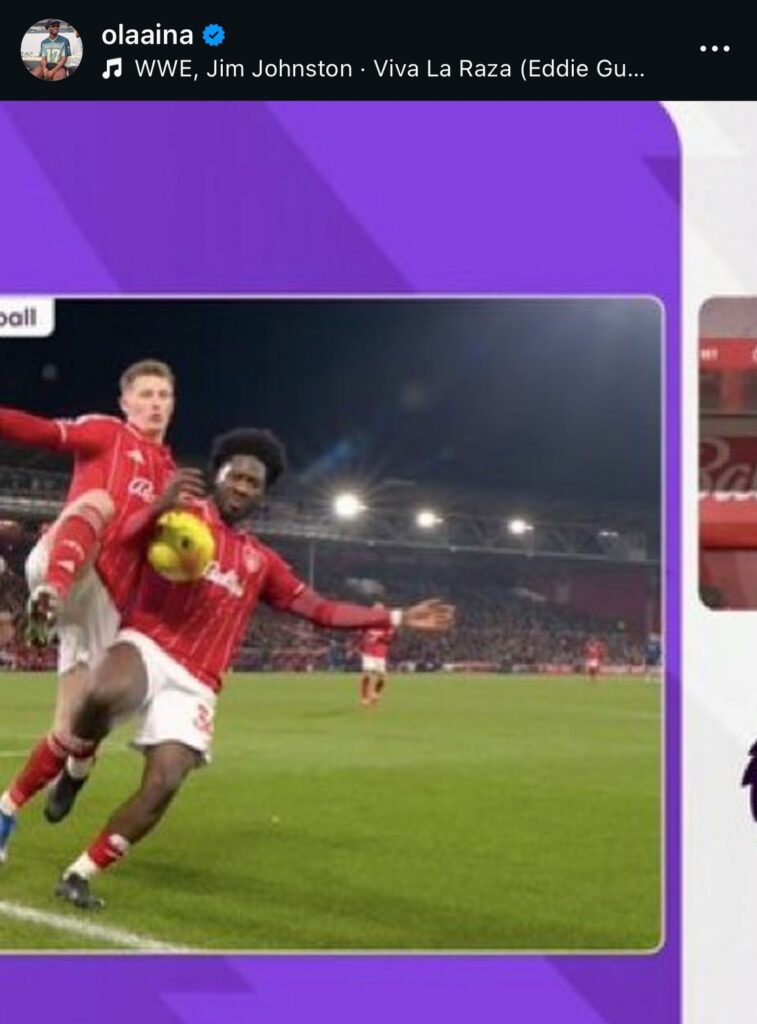 Nottingham Forest star trolls Arsenal over handball decision 3 Ola Aina on Instagram