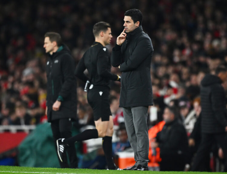 LONDON, ENGLAND - JANUARY 28: Mikel Arteta, Manager of Arsenal, looks on during the UEFA Champions League 2025/26 League Phase MD8 match between Ar...