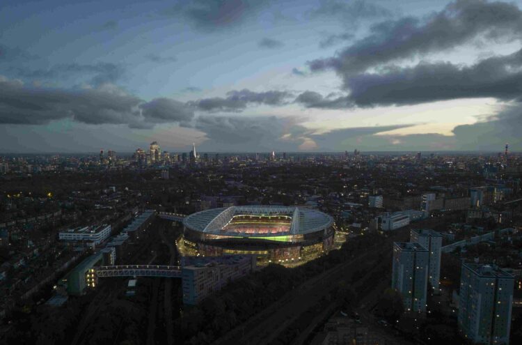 LONDON, ENGLAND - NOVEMBER 03: An aerial view of Emirates Stadium prior to the UEFA Europa League group A match between Arsenal FC and FC Zürich at...