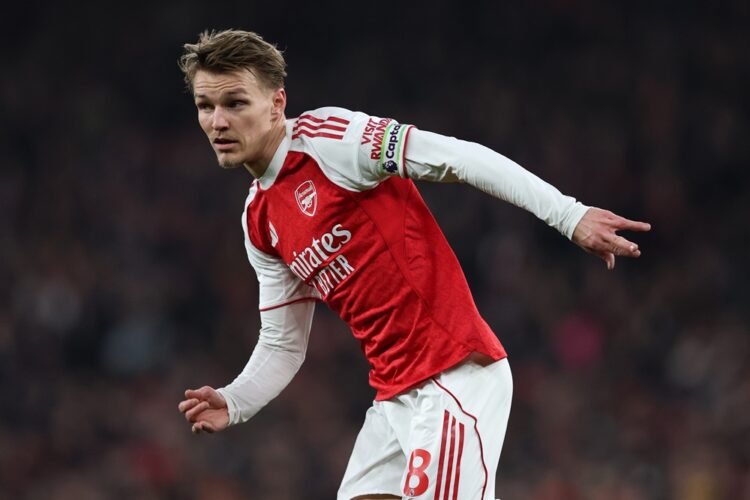 Martin Odegaard of Arsenal during the Premier League match between Arsenal and Manchester United at Emirates Stadium on January 25, 2026 in London,...