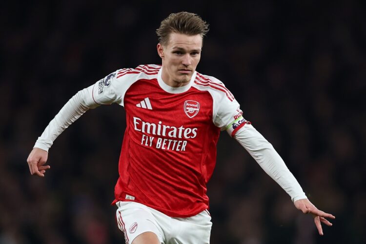 Martin Odegaard of Arsenal during the Premier League match between Arsenal and Manchester United at Emirates Stadium on January 25, 2026 in London,...