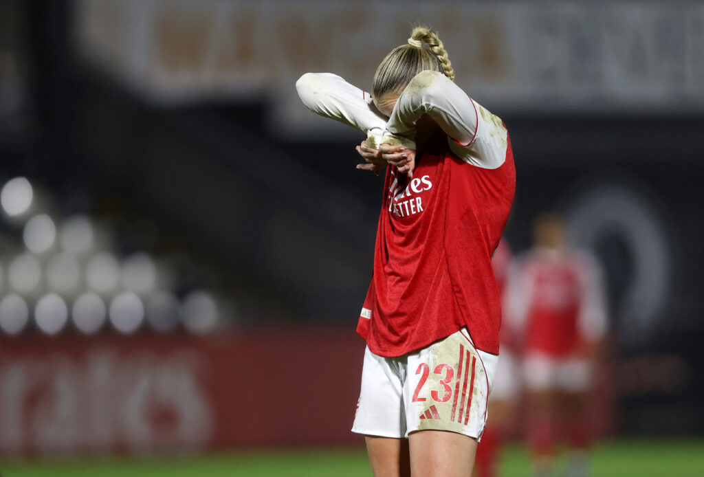 BOREHAMWOOD, ENGLAND - JANUARY 21: Alessia Russo of Arsenal reacts during the Subway Women's League Cup Semi Final match between Arsenal and Manchester United at Mangata Pay UK Stadium on January 21, 2026 in Borehamwood, England. (Photo by Paul Harding/Getty Images)