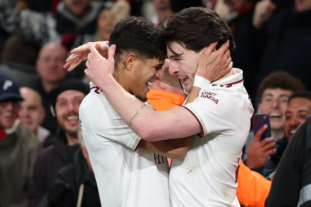Arsenal get Emery Christmas 2 BOURNEMOUTH, ENGLAND - JANUARY 03: : Declan Rice (r) of Arsenal celebrates scoring his team's third goal with Piero Hincapie during the Premier League match between Bournemouth and Arsenal at Vitality Stadium on January 03, 2026 in Bournemouth, England. (Photo by Michael Steele/Getty Images)