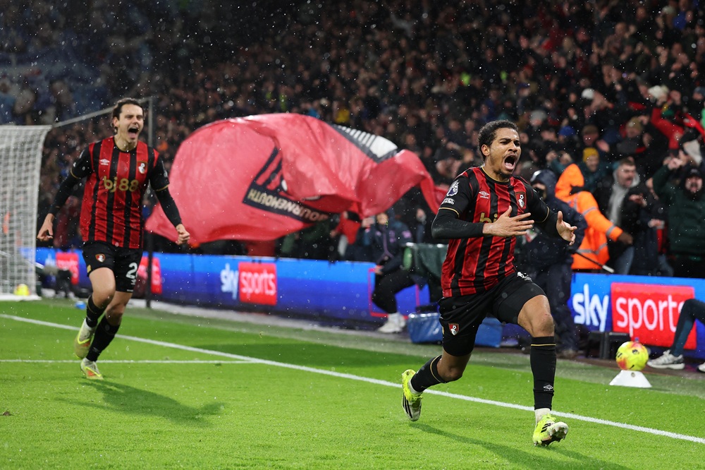 Amine Adli of AFC Bournemouth celebrates scoring his team's third goal during the Premier League match between Bournemouth and Liverpool at Vitality Stadium on January 24, 2026 in Bournemouth, England. (Photo by Michael Steele/Getty Images)
