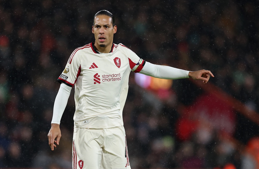 Virgil van Dijk of Liverpool reacts during the Premier League match between Bournemouth and Liverpool at Vitality Stadium on January 24, 2026 in Bo...