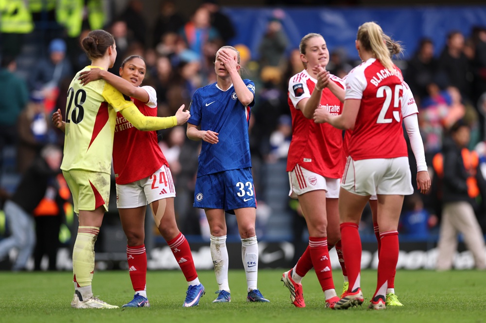 Aggie Beever-Jones of Chelsea looks dejected after the Barclays Women's Super League match between Chelsea FC and Arsenal at Stamford Bridge on January 24, 2026 in London, England. (Photo by Alex Pantling/Getty Images)