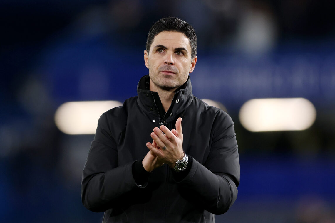 LONDON, ENGLAND - JANUARY 14: Mikel Arteta, Manager of Arsenal, acknowledges the fans after the Carabao Cup Semi Final First Leg match between Chel...