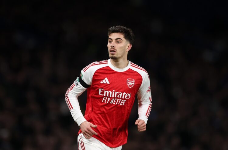 Kai Havertz of Arsenal during the Carabao Cup Semi Final First Leg match between Chelsea and Arsenal at Stamford Bridge on January 14, 2026 in Lond...