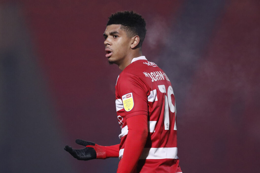 DONCASTER, ENGLAND - DECEMBER 22: Tyreece John-Jules of Doncaster Rovers looks on during the Sky Bet League One match between Doncaster Rovers and Shrewsbury Town at Keepmoat Stadium on December 22, 2020 in Doncaster, England. The match will be played without fans, behind closed doors as a Covid-19 precaution. (Photo by George Wood/Getty Images)