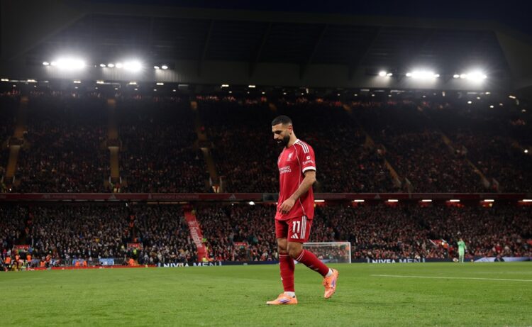 Mohamed Salah of Liverpool during the Premier League match between Liverpool and Brighton & Hove Albion at Anfield on December 13, 2025 in Live...