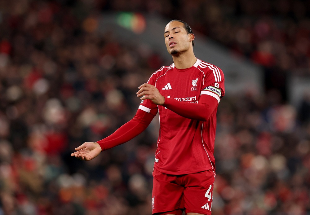 Virgil van Dijk of Liverpool during the Premier League match between Liverpool and Leeds United at Anfield on January 01, 2026 in Liverpool, England. (Photo by Carl Recine/Getty Images)