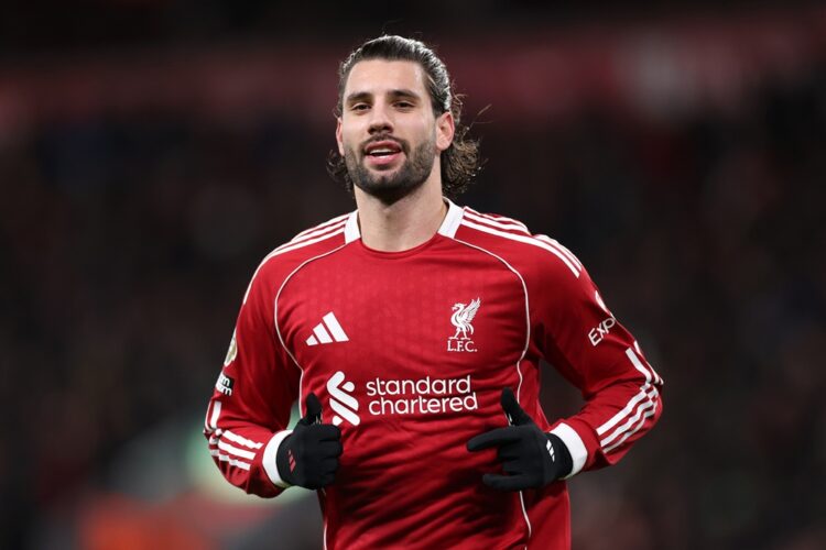 Dominik Szoboszlai of Liverpool in action during the Premier League match between Liverpool and Leeds United at Anfield on January 01, 2026 in Live...