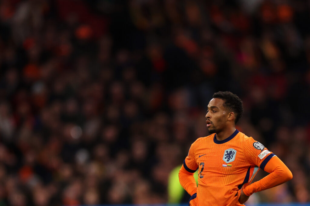 AMSTERDAM, NETHERLANDS - NOVEMBER 17: Quinten Timber of Netherlands looks during the FIFA World Cup 2026 qualifier match between Netherlands and Lithuania at Johan Cruijff Arena on November 17, 2025 in Amsterdam, Netherlands. (Photo by Dean Mouhtaropoulos/Getty Images)