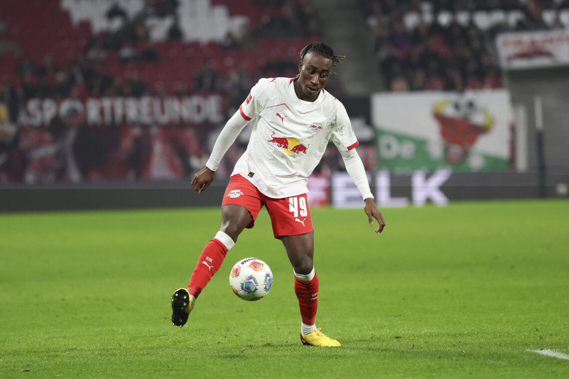 LEIPZIG, GERMANY - JANUARY 14: Yan Diomande of RB Leipzig reacts during the Bundesliga match between RB Leipzig and SC Freiburg at Red Bull Arena o...